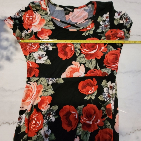 Joe Boxer Red and Black Floral Rose Flutter Sleeve Mini Sundress Size Medium - Picture 5 of 9